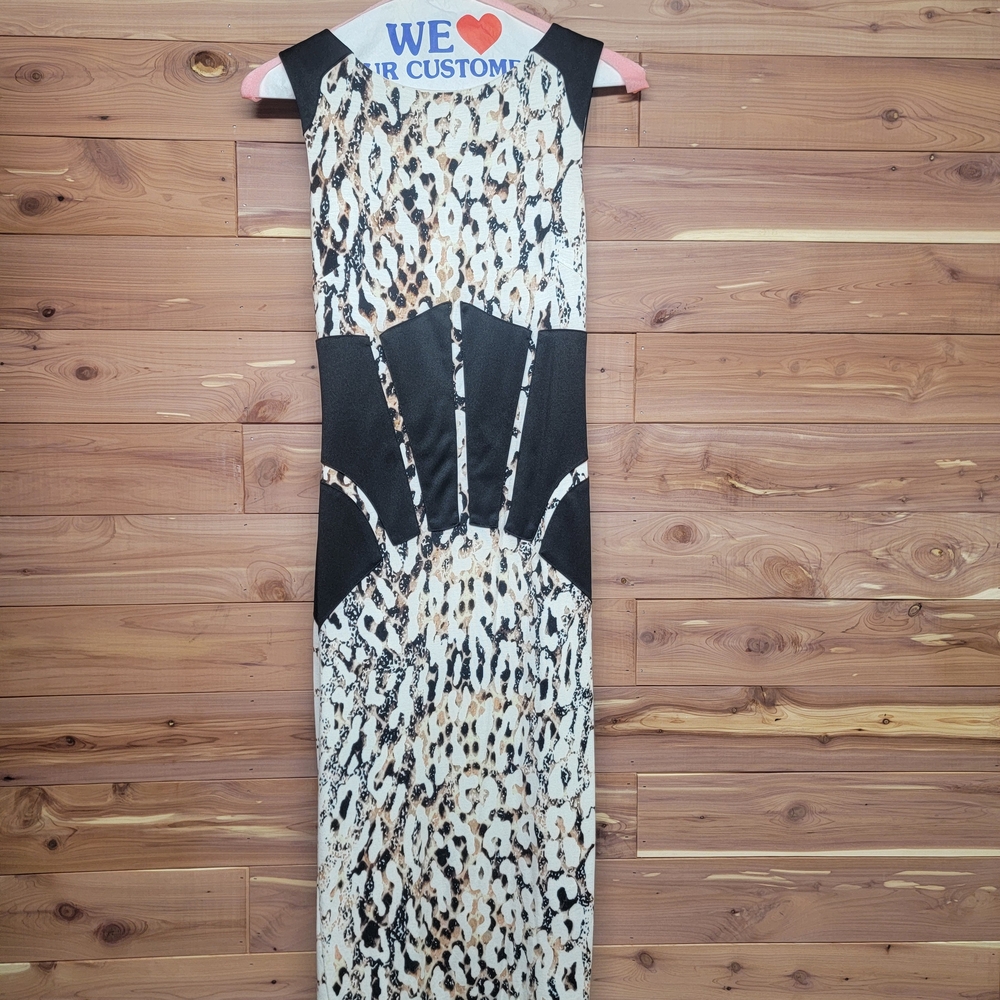 Bebe Black and White Animal Print Backless Dress